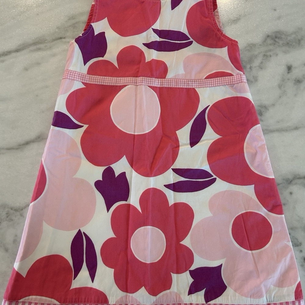 Mini Boden Girls Pink Floral Trim Shift Dress Size 5-6Y Sleeveless